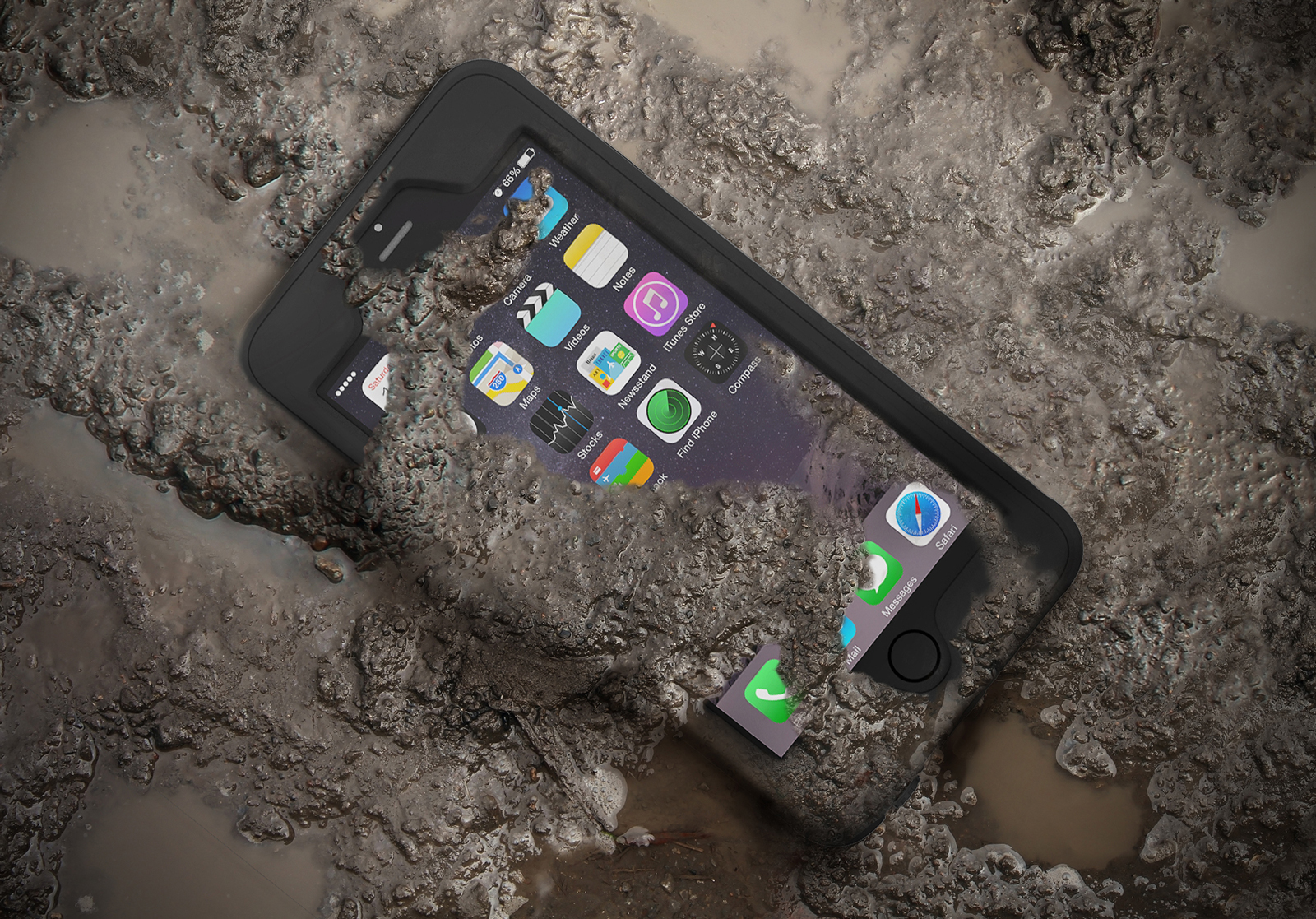 Waterproof case 3D model embed into mud photo